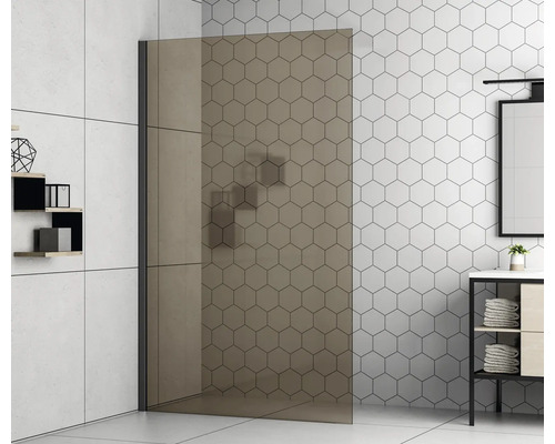 Duschvägg FORM & STYLE Modena 90 Walk-In svart matt brunt glas smutsavvisande Walk-in duschkabin med hexagonalt mönster i badrummet