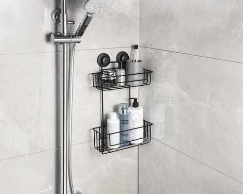 Duschhylla med två nivåer och sugkoppar i badrummet