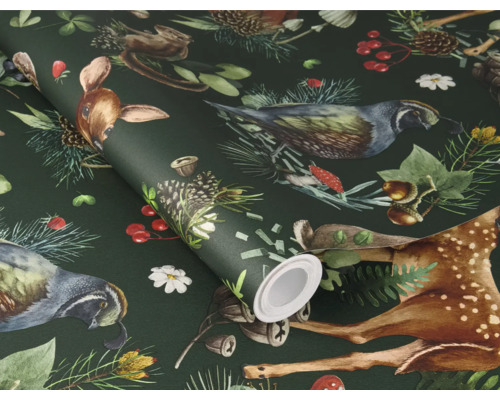 Tapetrulle med hjort-, fågel- och växtmotiv