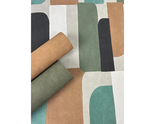 Tapet med geometriskt mönster och två rullar tapet