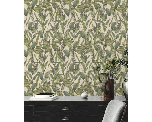 Tapet med botaniskt bladmönster i interiör