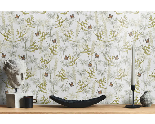 Dekorativ tapet med växter och fjärilar