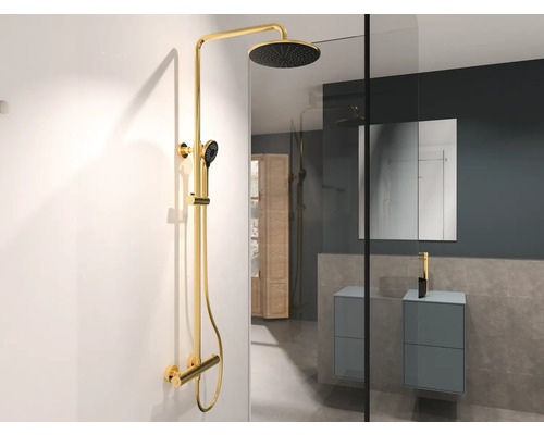 Duschsystem med takdusch och handdusch i badrum