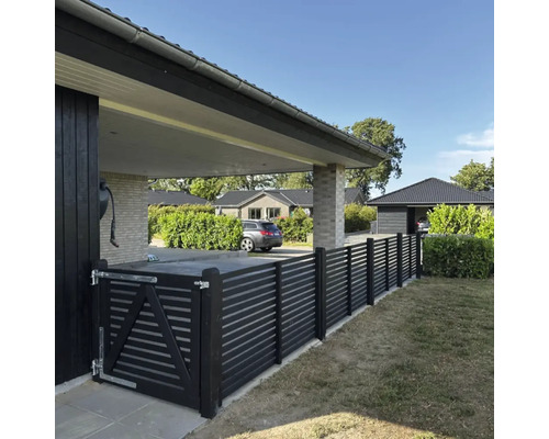 Exteriör av ett hus med staket och staketgrind