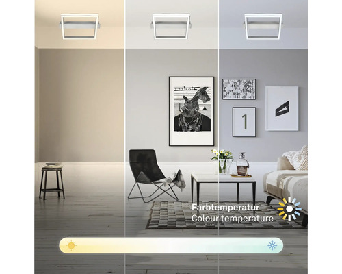 Illustration av bostadsutrymmen med justerbar färgtemperatur på taklampan