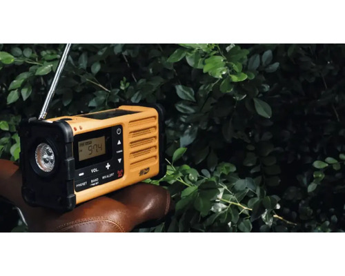 Gul vevradio med teleskopantenn och LED-ficklampa