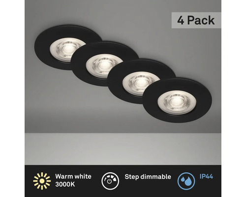 Fyra infällda spotlights med varmvitt ljus och dimmerfunktion