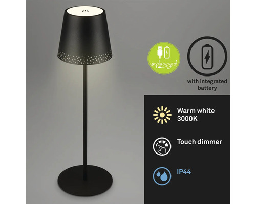 Batteridriven bordslampa med touchdimmer och varmvitt ljus 3000K