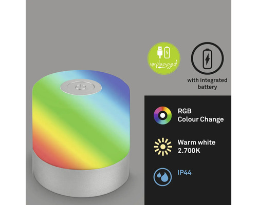 Dekorativ LED-lampa med RGB-färgväxling, varmvitt ljus och integrerat batteri