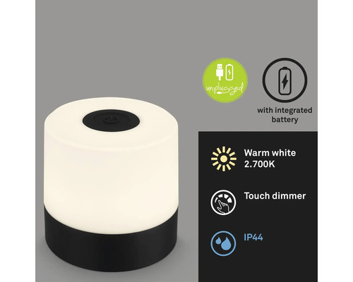 Bordslampa med integrerat batteri, varmvitt ljus, touchdimmer och IP44-skydd