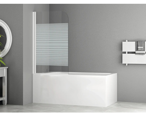 Badkar med badkarsskärm av glas med randigt mönster