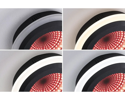 Collage av en LED-taklampa med olika ljusfärger