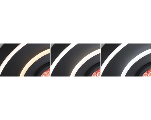 Närbild av en LED-taklampa med olika färgtemperaturer