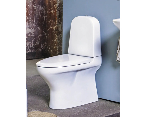 Vit golvstående toalett för badrummet