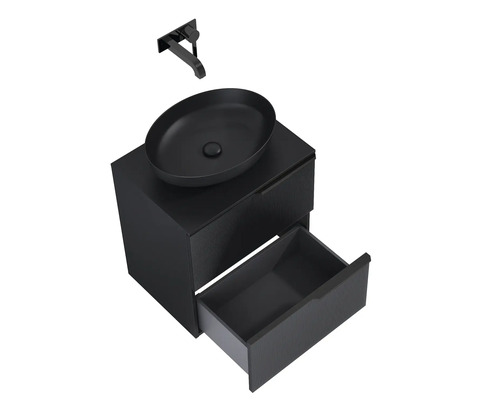 Tvättställ med öppen låda, tvättställsskål och blandare