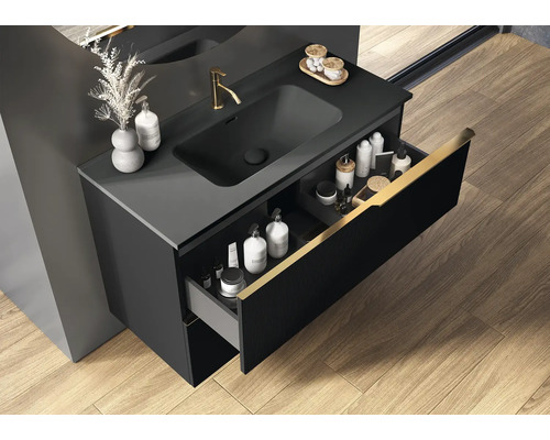 Badrumsskåp med låda och tvättställ