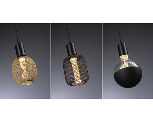 Tre lampor med svart sladd och sockel