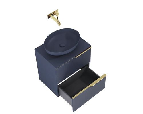 Tvättställskombination med tvättställsskål, armatur och lådor för förvaring