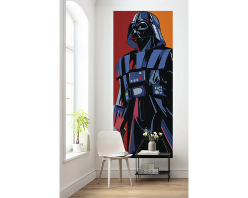 Illustration av Darth Vader som väggdekoration i ett rum.