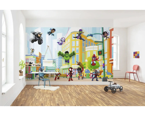 Barnrum med Marvel Superhjältar väggbeklädnad, skrivbord och stol