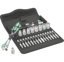 Wera verktygssats med skruvmejsel, hylsnycklar och bits i en svart väska