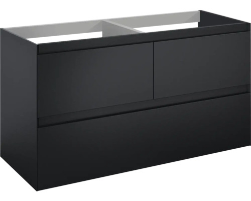 Tvättställsunderskåp JUNGBORN Decem mattsvart MDF 3 lådor 120x63,5x45,8 cm Underskåp med två lådor för tvättställ