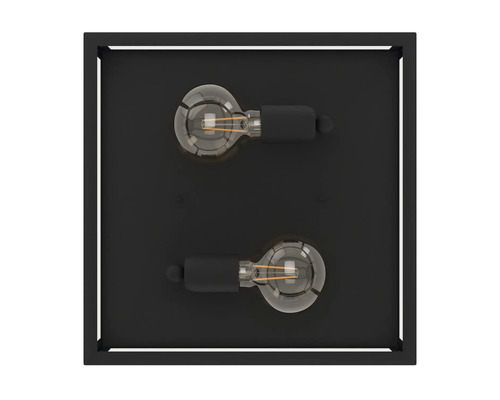 Svart vägglampa med två glödlampor i retrostil