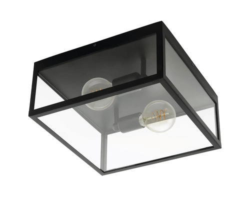 Svart taklampa med två glödlampor och glasskärm