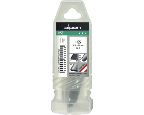 Alpen HSS borr, diameter 16 till 30 millimeter, förpackning