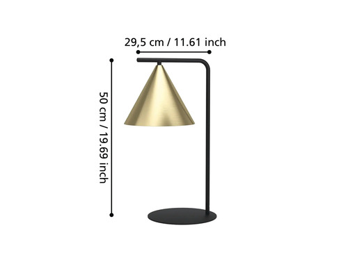 Bordslampa med konisk lampskärm och måttangivelser