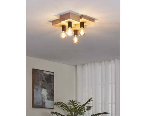 Taklampa med fyra glödlampor och träram