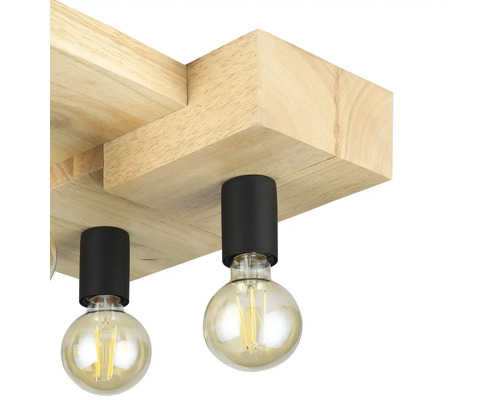 Taklampa med trästruktur och flera glödlampor