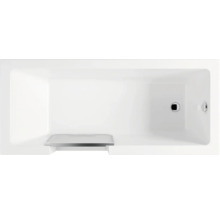 Bild på ett badkar med avlopp och överfyllnadsskydd