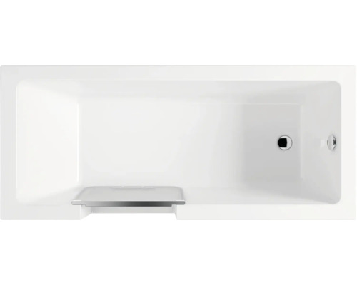 Bild på ett badkar med avlopp och överfyllnadsskydd