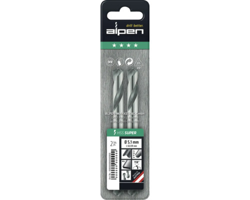 Metallborr ALPEN HSS Ø 3,1mm DIN 1897 2-pack