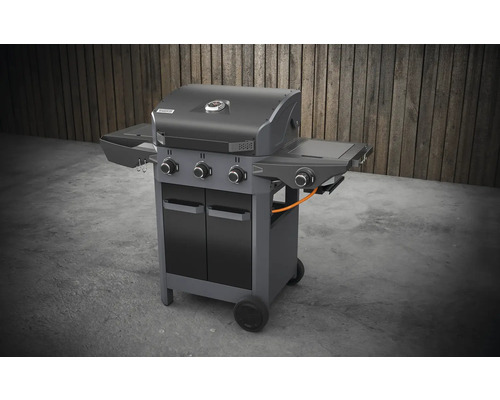 Gasolgrill med fyra brännare, sidobord och underskåp