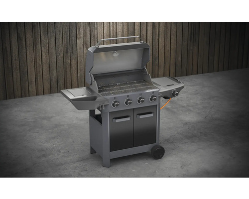 Gasolgrill med fyra brännare, grillgaller och underskåp