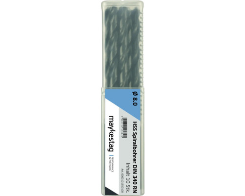 Maykestag HSS spiralborr DIN 340 RN, diameter 8.0 mm, 10 stycken