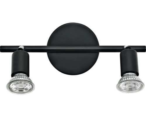 Svart vägglampa med två spotlights