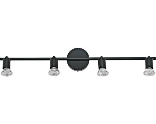 Svart spotlampa med fyra spotlights för takmontering