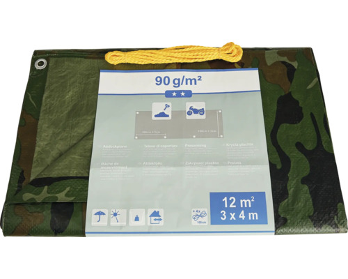 Täckande presenning med kamouflagemönster, 3 x 4 meter, 90 gram per kvadratmeter