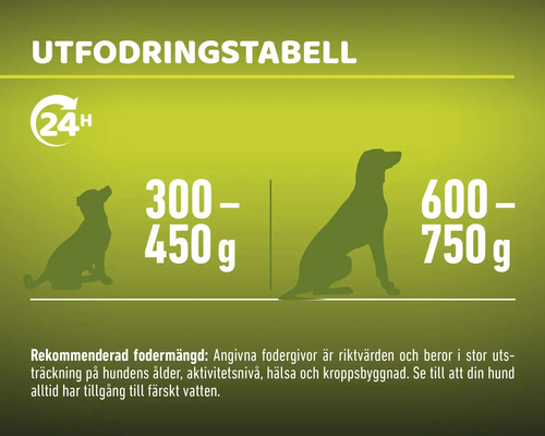 Utfodringstabell för hundar med mängdangivelser