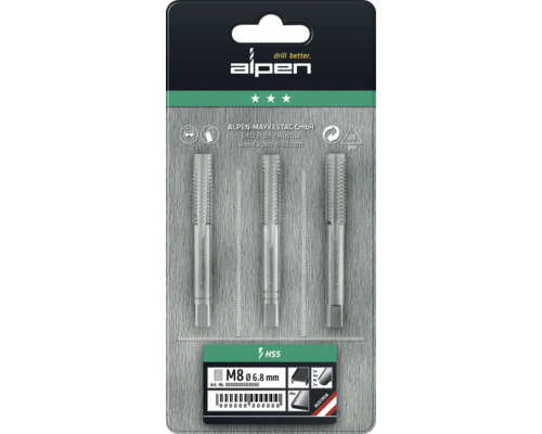 Alpen gängtapp set M8, 3 delar, i blisterförpackning