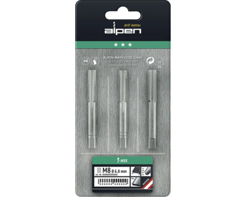 Alpen gängtapp set M8, tillverkat av HSS stål