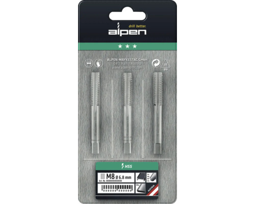 Alpen gängtapp set M8, lämplig för stål