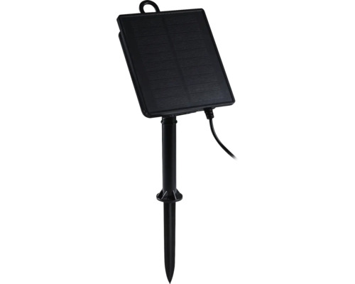 Solpanel med markspett för strömförsörjning av trädgårdselement.