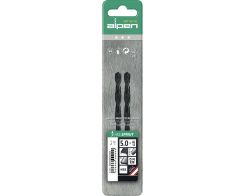 Alpen HSS Sprint borr, 5 millimeter, 2-pack