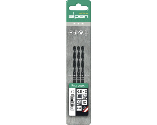 Alpen HSS Sprint spiralborr set, 3 millimeter, 3 stycken