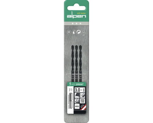 Alpen HSS Sprint borrsats, tre stycken, 3.0 millimeter