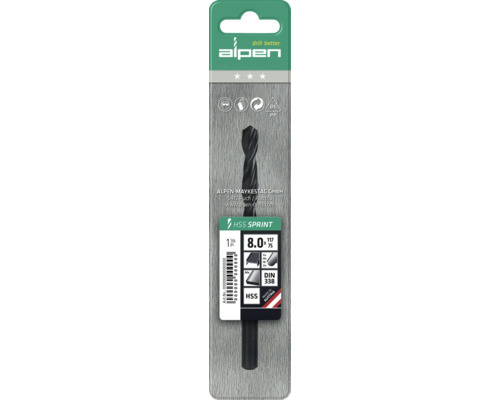Alpen HSS Sprint spiralborr, 8 millimeter diameter